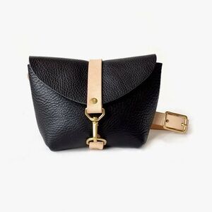 Leather Fanny Pack with Gold Hardware and Tan/Green Accents